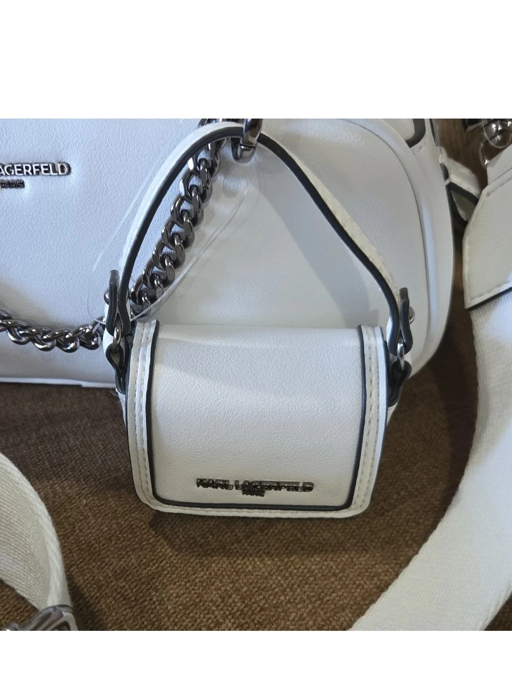 Karl Lagerfeld White Leather Dome Satchel with Strap